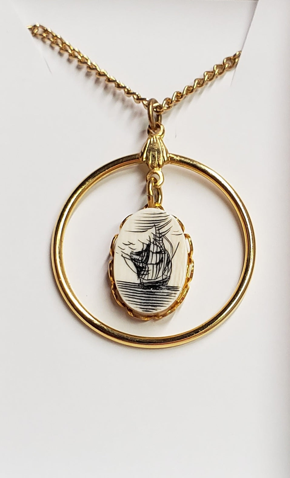 Antique Fossil Mammoth Ivory Scrimshaw Necklace