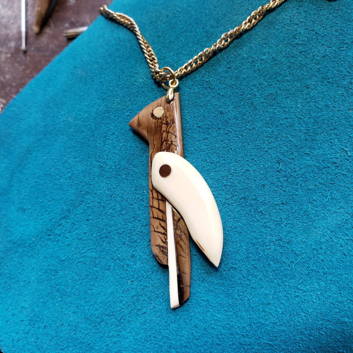 Abstract Fossil Mammoth Ivory Bird Necklace