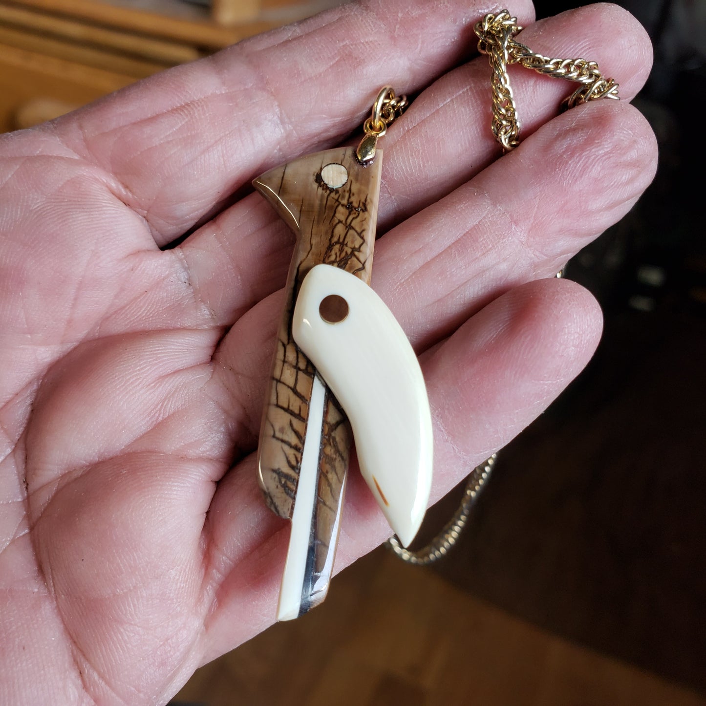 Abstract Fossil Mammoth Ivory Bird Necklace