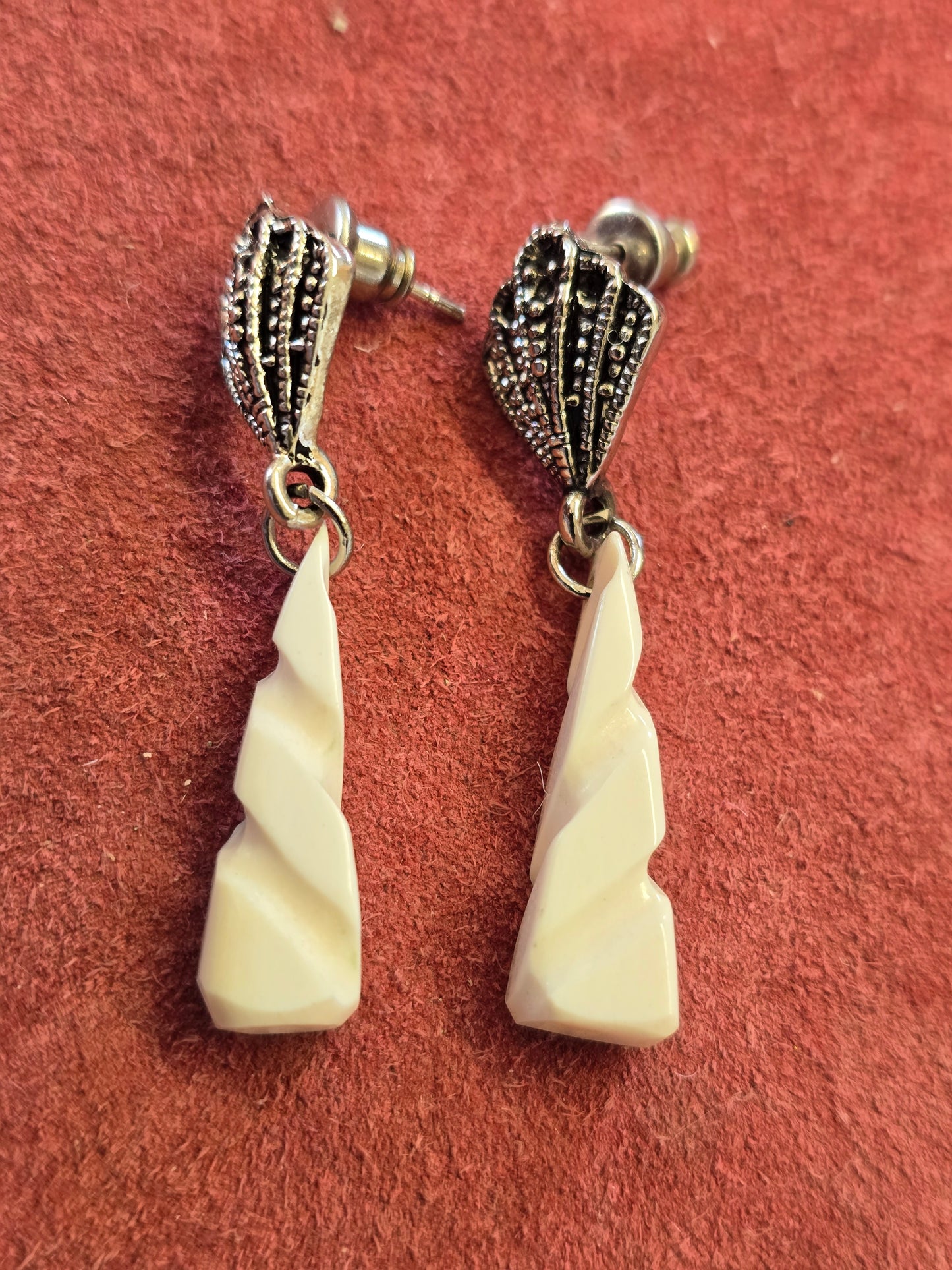 Handcarved Fossil Walrus lvory Earrings