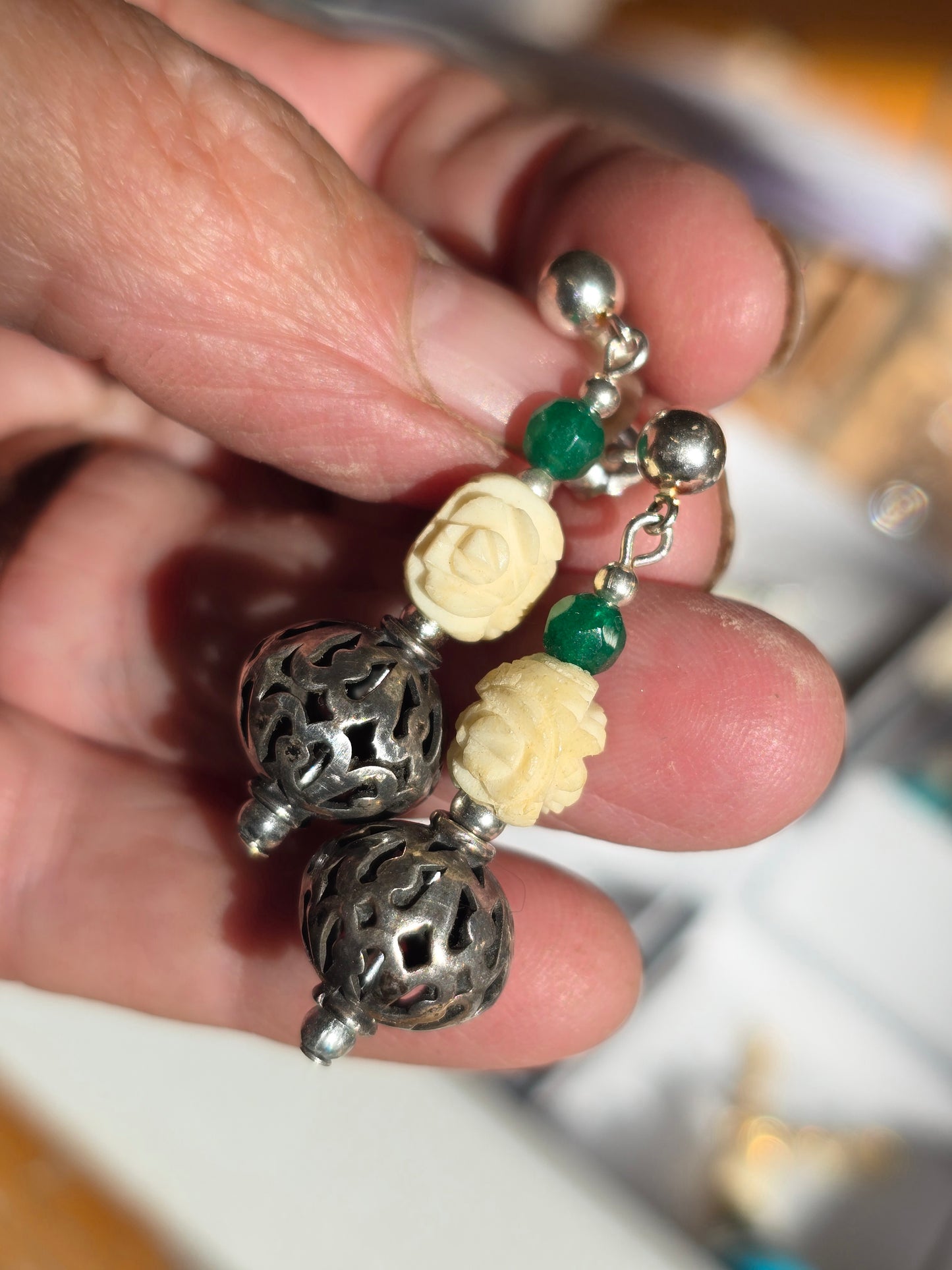 Fossil Mammoth lvory and Sterling Silver Handmade Bead Earrings