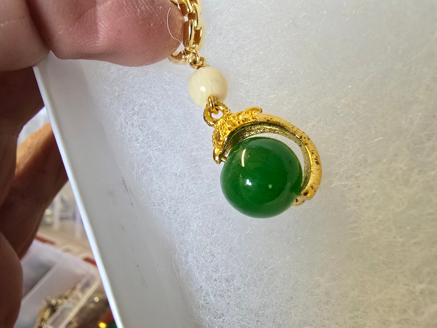 The Mammoth Ivory and Green Bead Dolphin Earrings