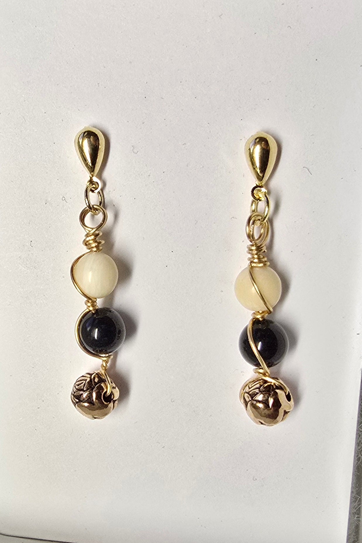 Mammoth Ivory and Rare Jet Post Earrings