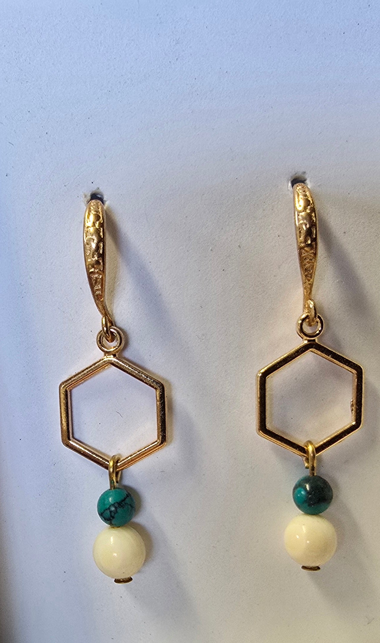 Rose Gold Turquoise Mammoth Ivory Earrings