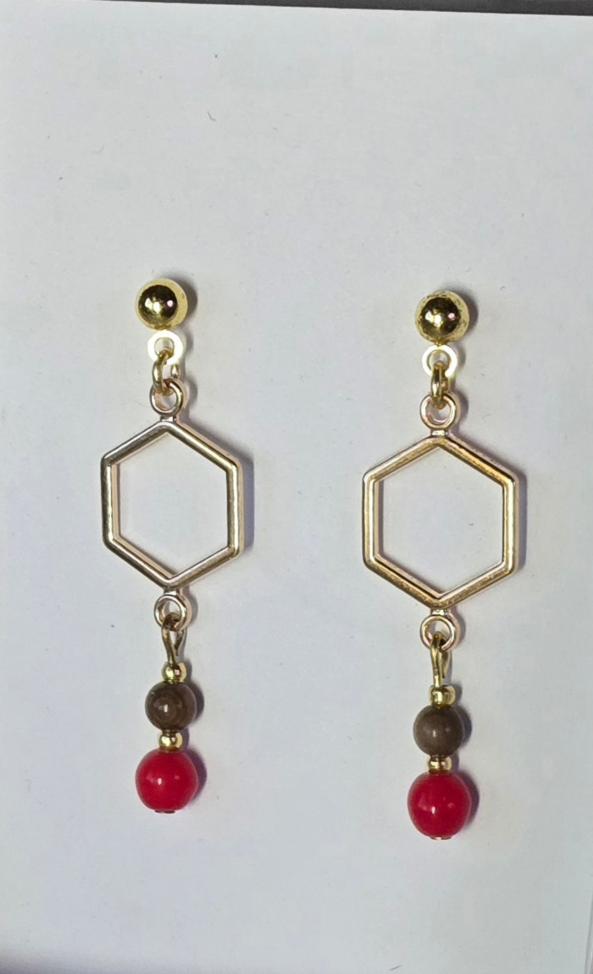 Mammoth Ivory and Red Coral Bead Earrings