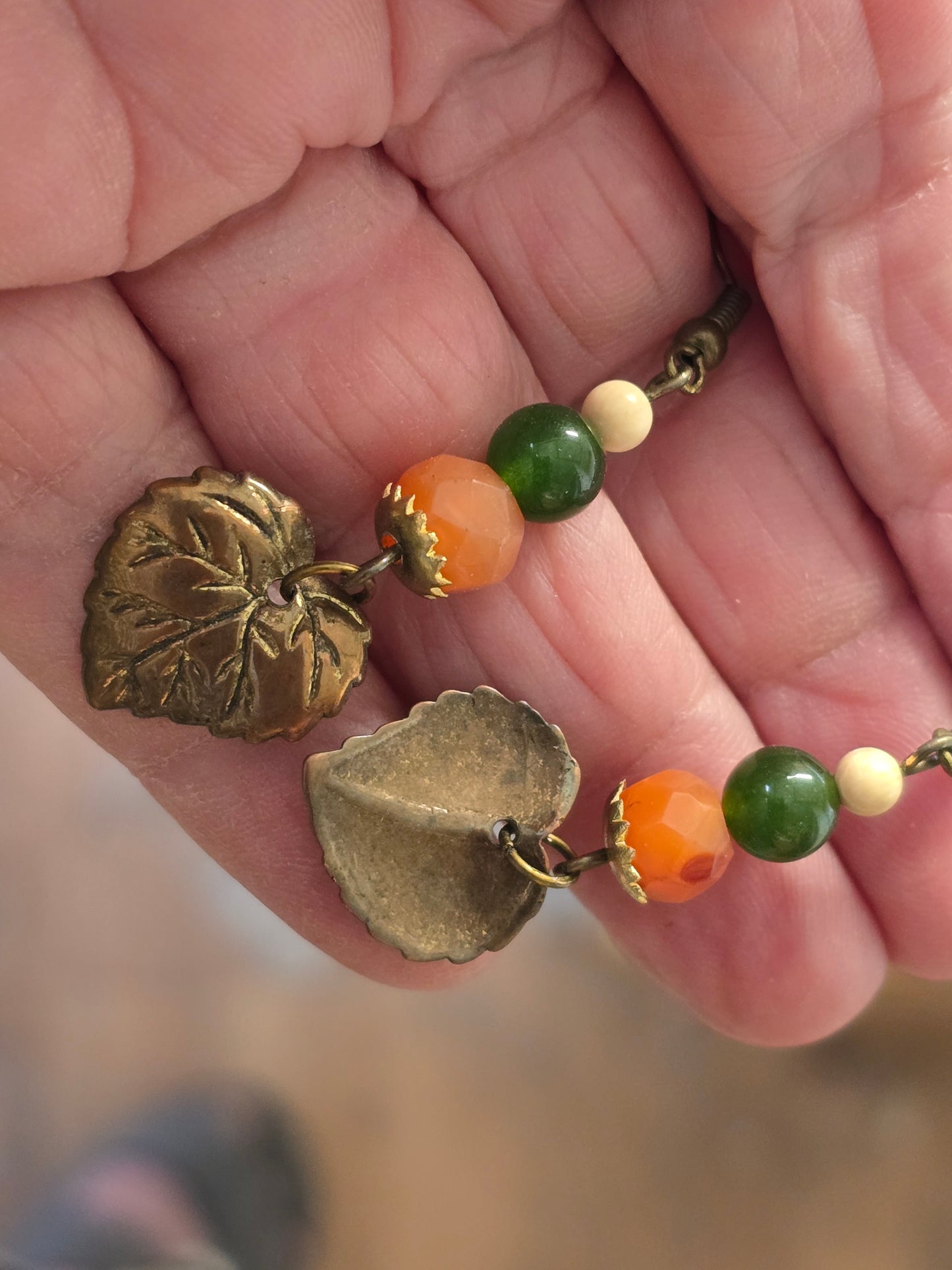 Bronze, Carnelian, Jade, Fossil Mammoth Ivory Earrings