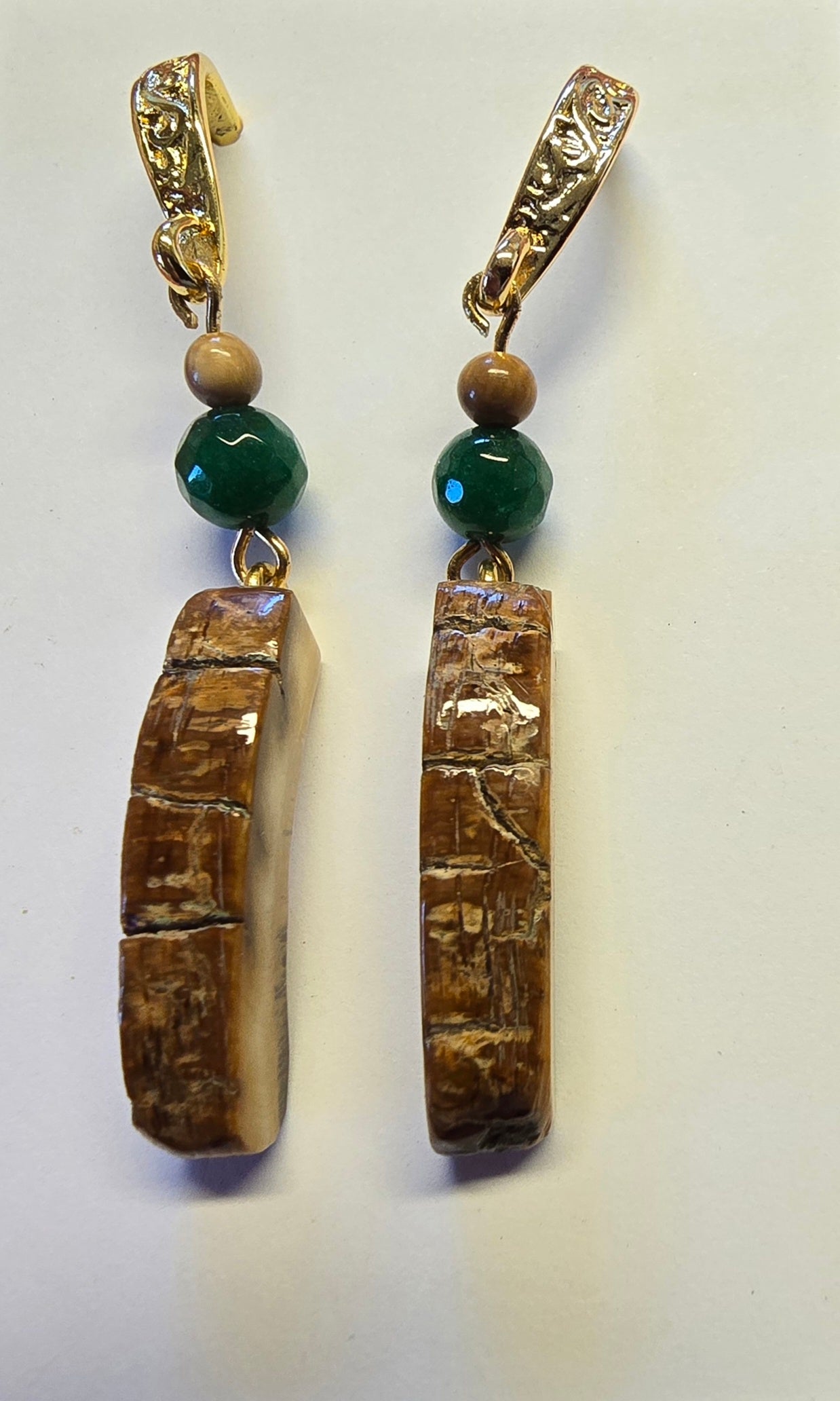 Outer Shell Fossil Mammoth Ivory and Jade Earrings