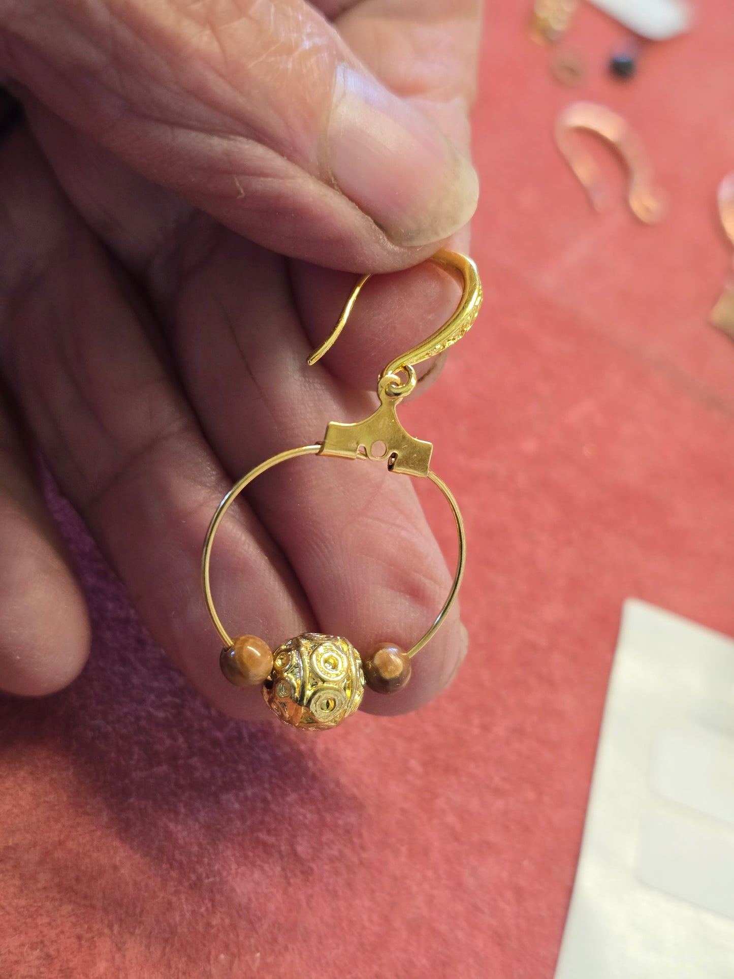 Golden Hoop Fossil Mammoth Ivory Bead Earrings