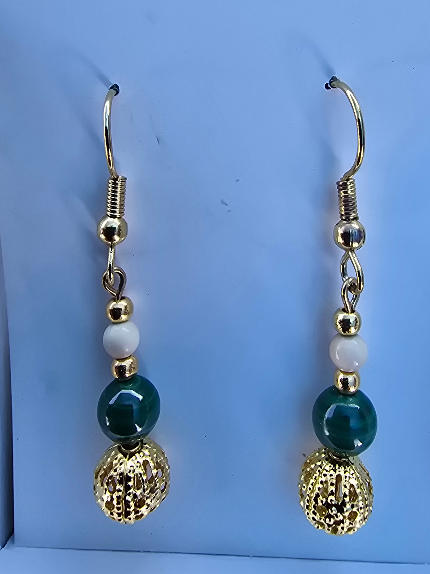 Jade and Light Fossil Mammoth Ivory Bead Earrings