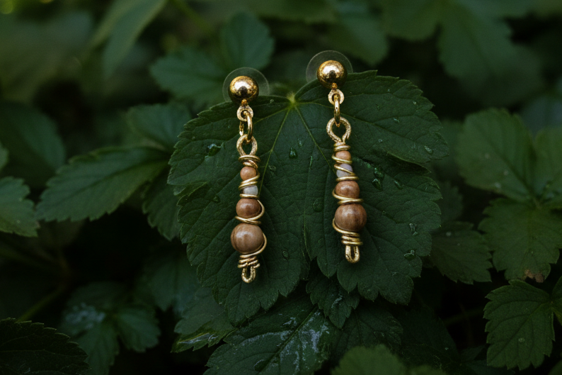 Tiny, graduating, Fossil Mammoth lvory, wire wrapped, bead earring.