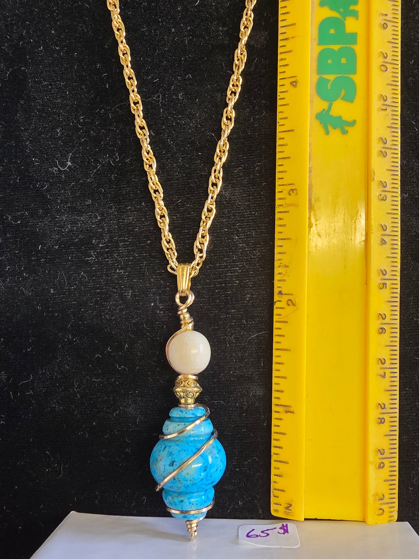 Antique Mammoth Ivory and Turquoise Matrix Bead Necklace