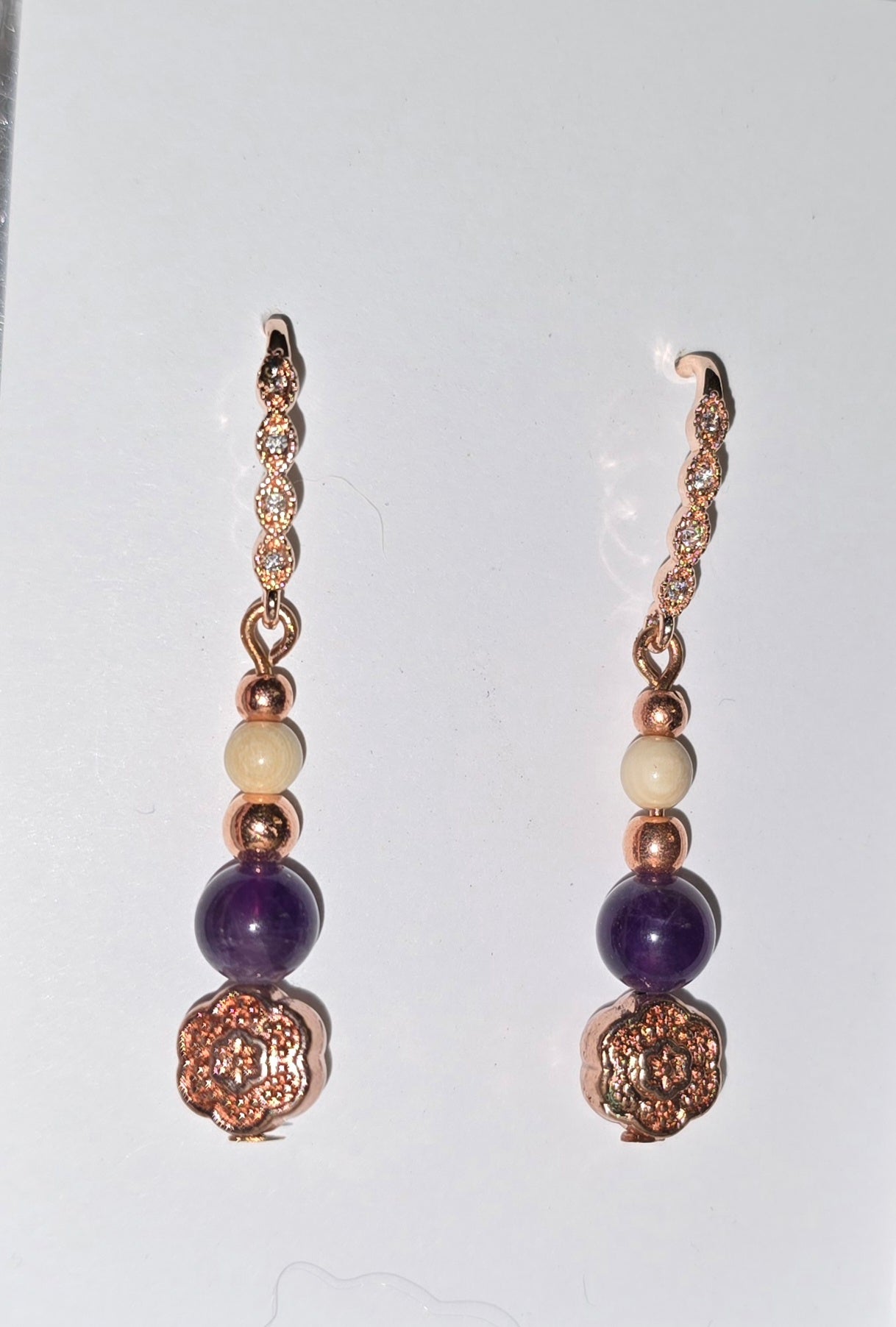 Amethyst and Fossil Mammoth Ivory Bead Earrings