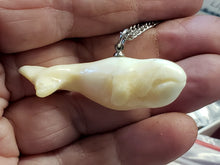 Load image into Gallery viewer, Silver Fossil Walrus Carved Whale Necklace
