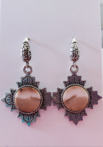 This pair of Fossil Mammoth  Ivory Earrings are very unique as they are 2 separate colors from where the Ivory laid only partially buried in the soil. I believe this Alaskan Fossil Mammoth Ivory is about 20,000 years old.   These earring wired can be switched to Sterling Silver for an additional 10$. Posts or French wires.