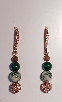 Copper Mammoth Ivory Earrings highlighted with Malachite.