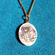 Load image into Gallery viewer, Scrimshawed Walrus on Fossil Walrus Ivory Necklace
