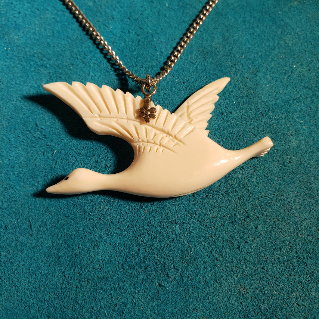 Fossil Walrus Ivory Flying Duck Necklace