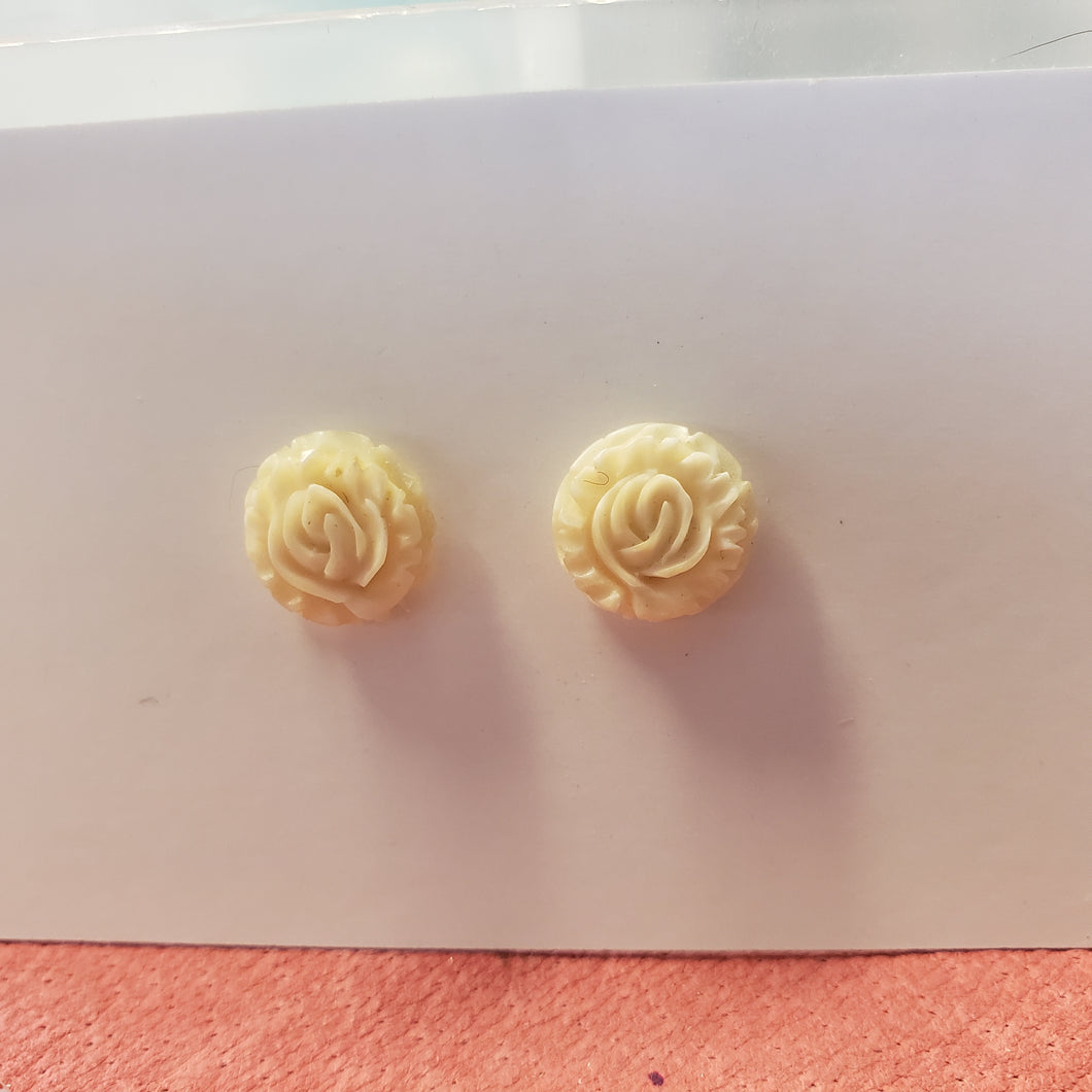 Antique mid 1800's Handcarved Rose Earrings