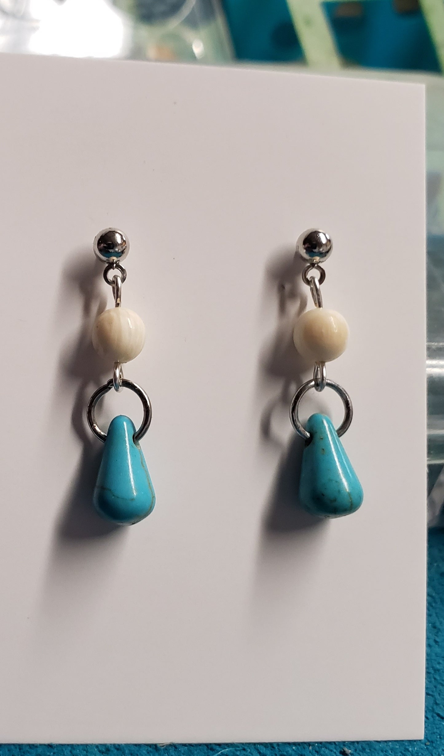 Turquoise and Fossil Mammoth Ivory Bead Earrings