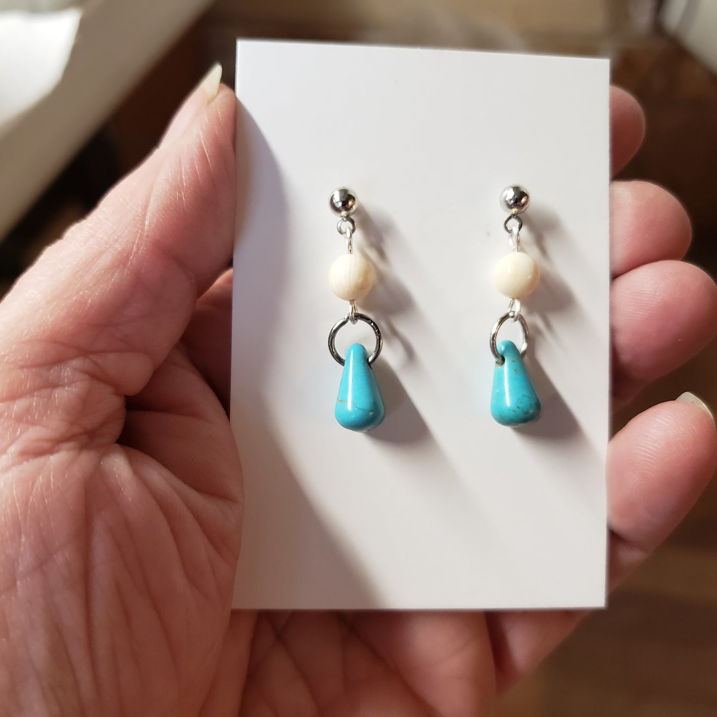 Turquoise and Fossil Mammoth Ivory Bead Earrings