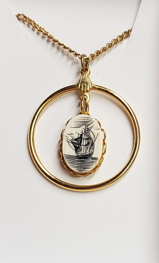 Antique Fossil Mammoth Ivory Scrimshaw Necklace