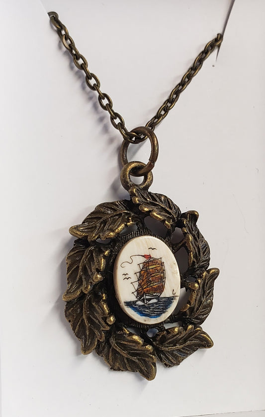 Scrimshaw Fossil Mammoth Ivory Necklace