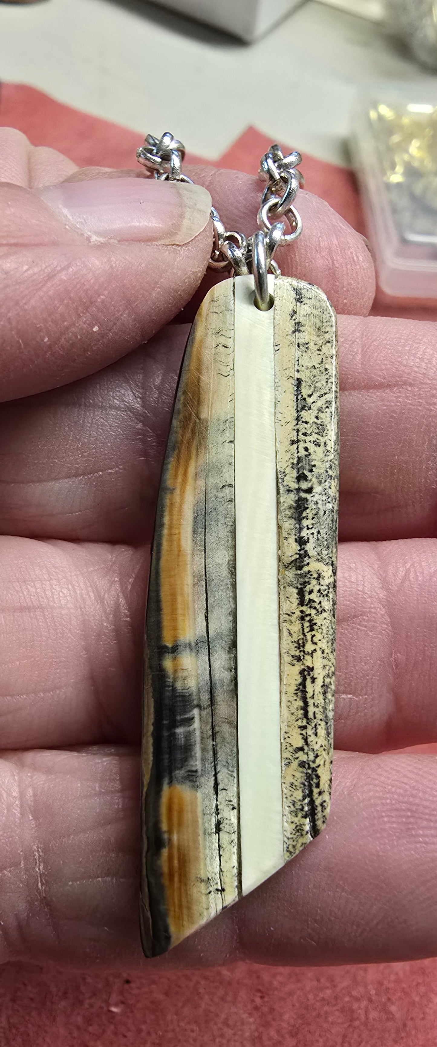Inlayed Outshell Mammoth Ivory Necklace
