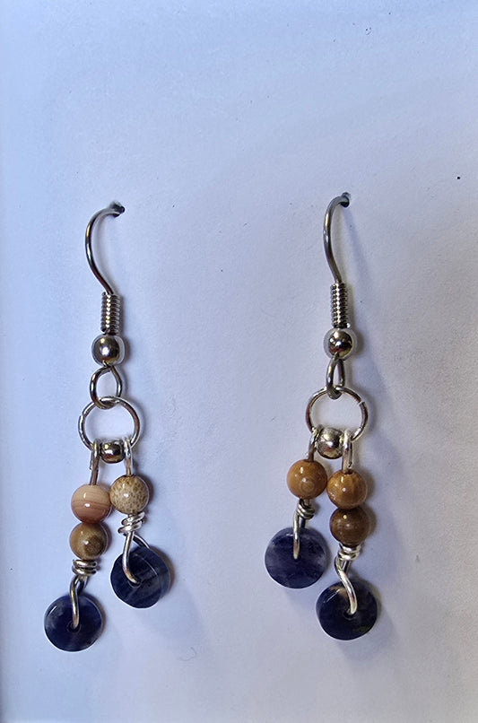 Sodalite & Fossil Mammoth Ivory Bead Earrings