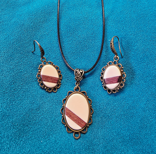 Fossil Mammoth Ivory & Orange Wood Bronze 3 Piece Set