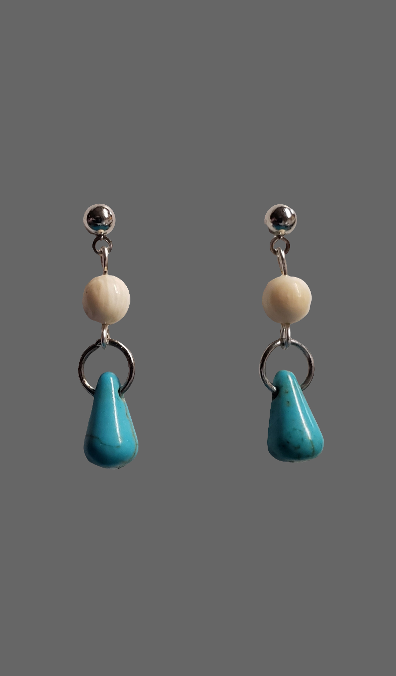 Turquoise and Fossil Mammoth Ivory Bead Earrings