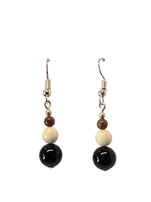 Jet & Fossil Mammoth Ivory Bead Earrings