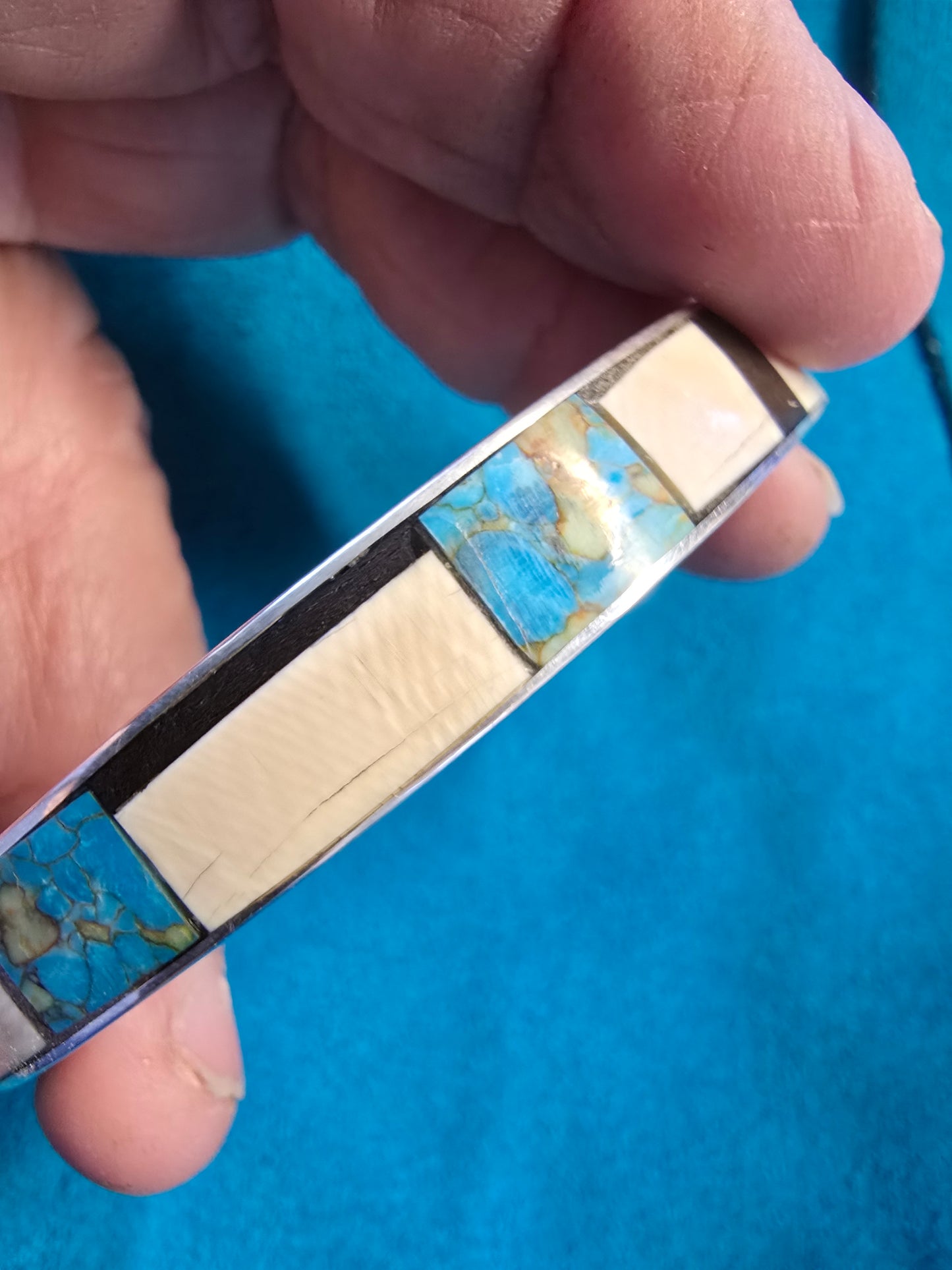 Fossil Mammoth lvory, Turquoise and Sterling Silver Bracelet