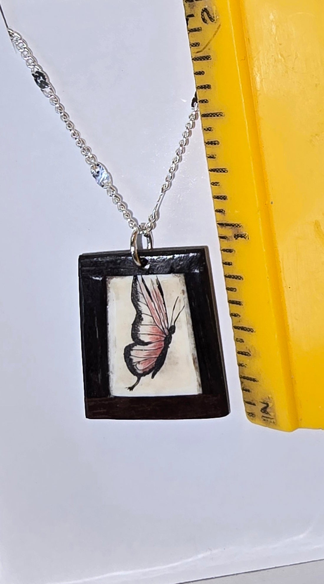 Antique Scrimshaw Butterfly Necklace