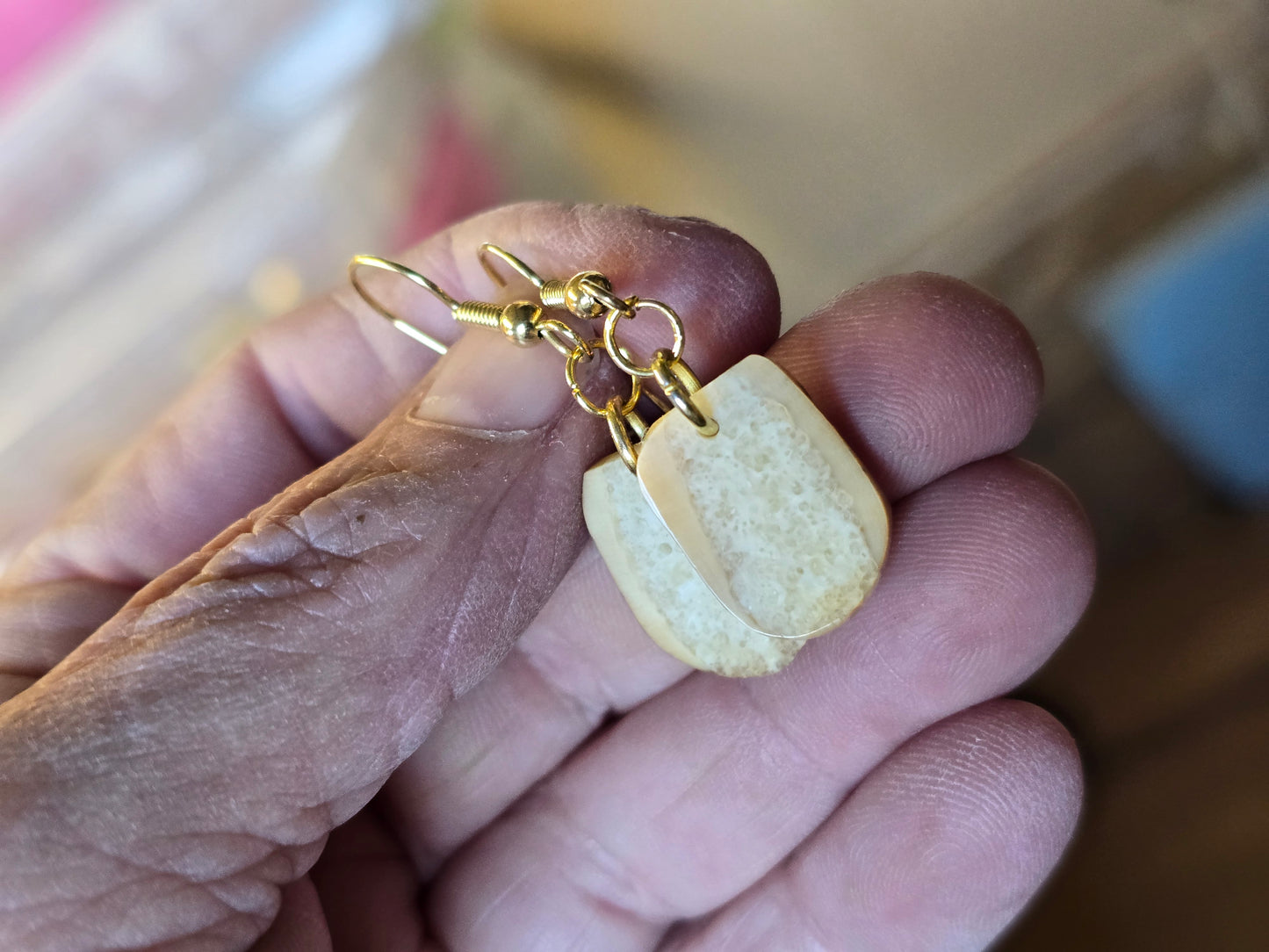 Delicate Fossil Walrus Ivory Earrings