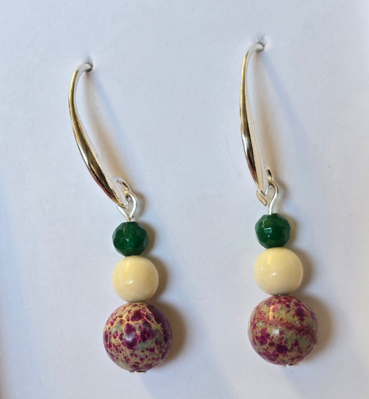 Ocean Jasper Mammoth Ivory and Jade Bead Earrings
