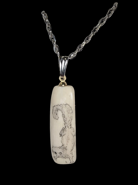 Fossil Walrus Ivory Scrimshawed Squirrel Necklace