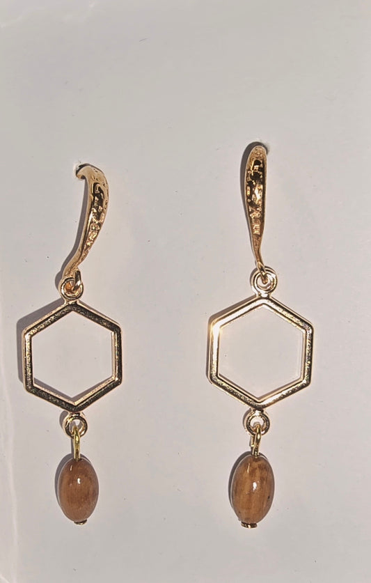 Oval Fossil Mammoth Ivory Earrings in Copper