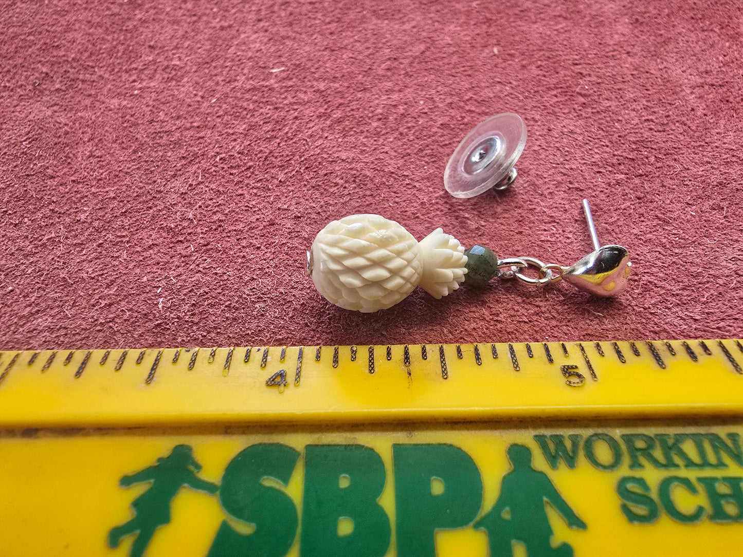 Hawaiian Carved Fossil Mammoth Ivory PineApple Post Earrings