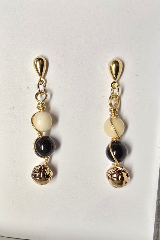 Mammoth Ivory and Rare Jet Post Earrings