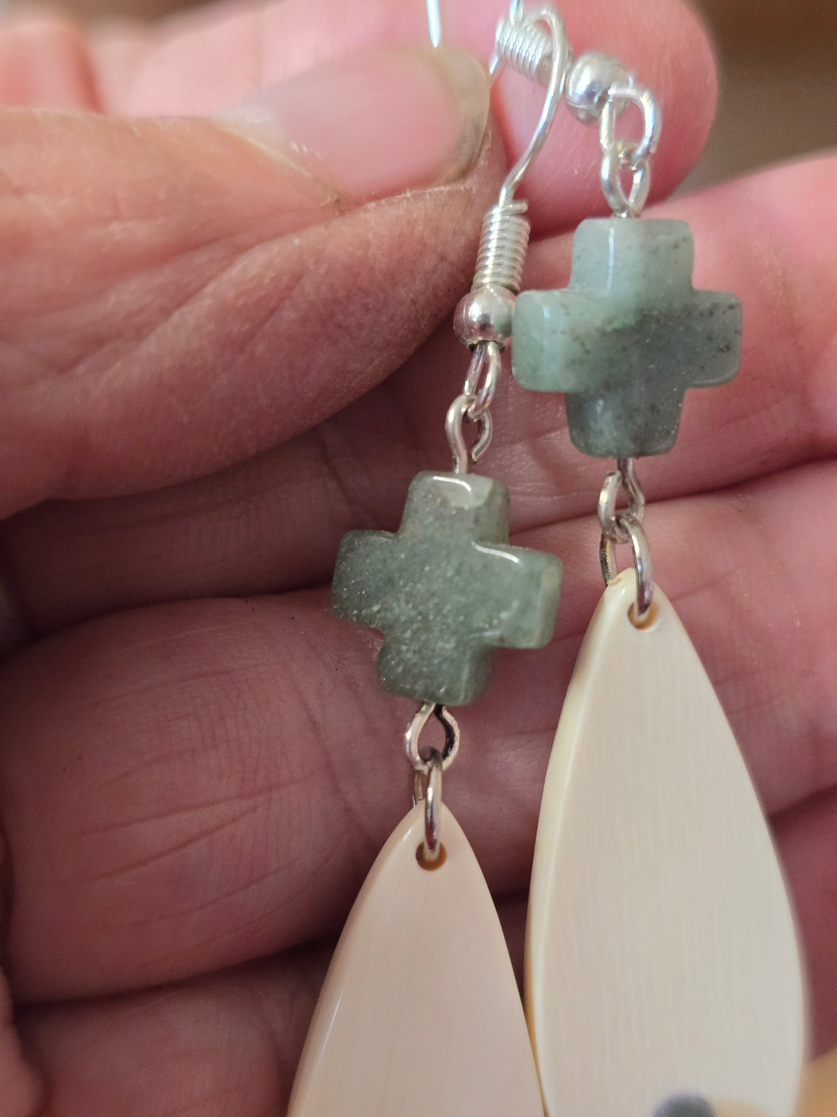 Fossil Mammoth lvory and Adventurine Bead Earrings