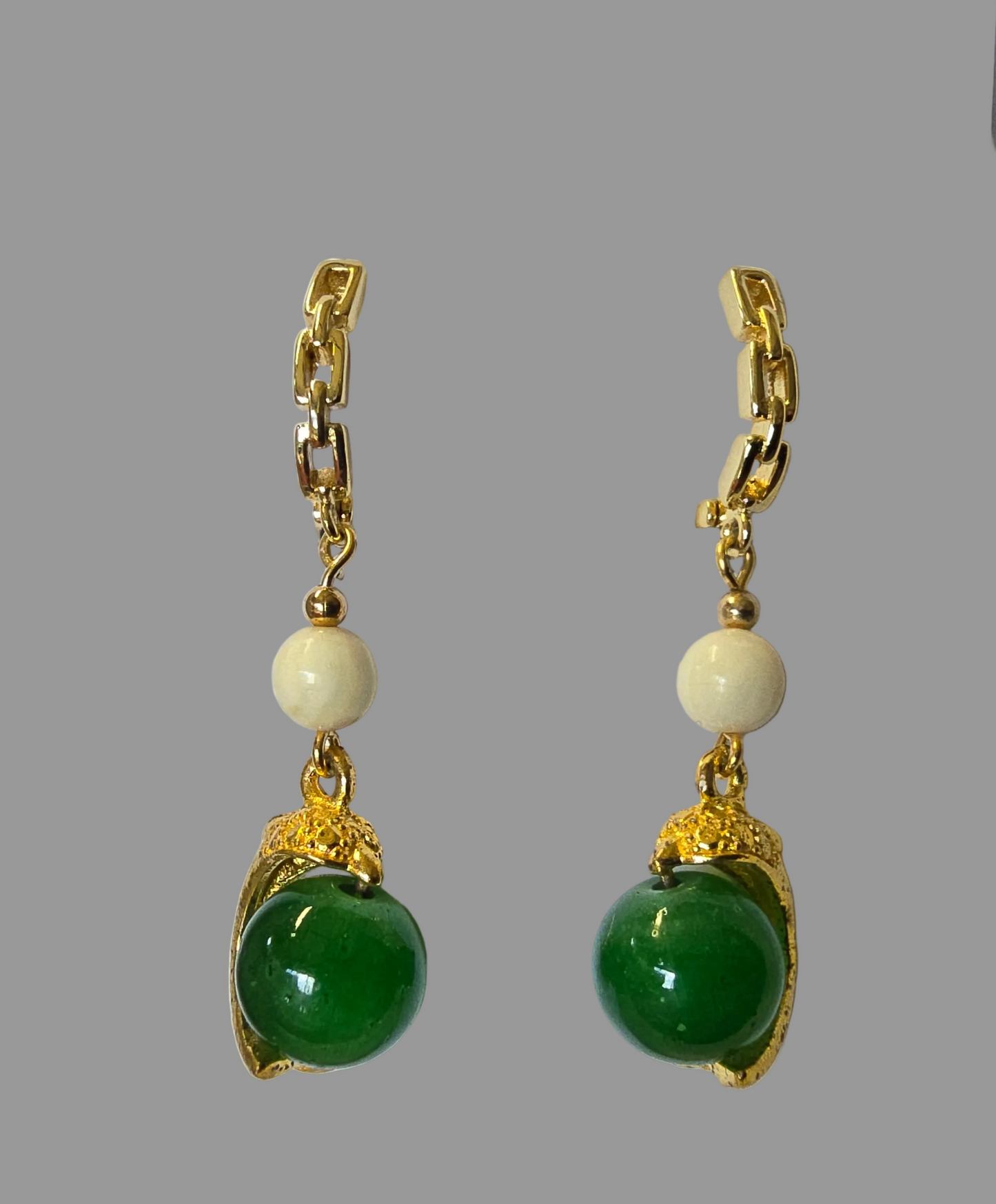 The Mammoth Ivory and Green Bead Dolphin Earrings