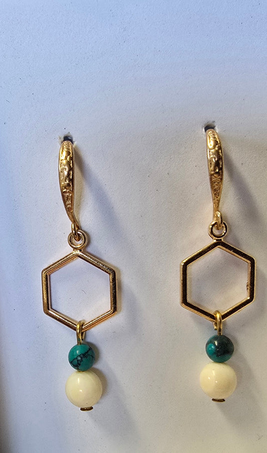 Rose Gold Turquoise Mammoth Ivory Earrings