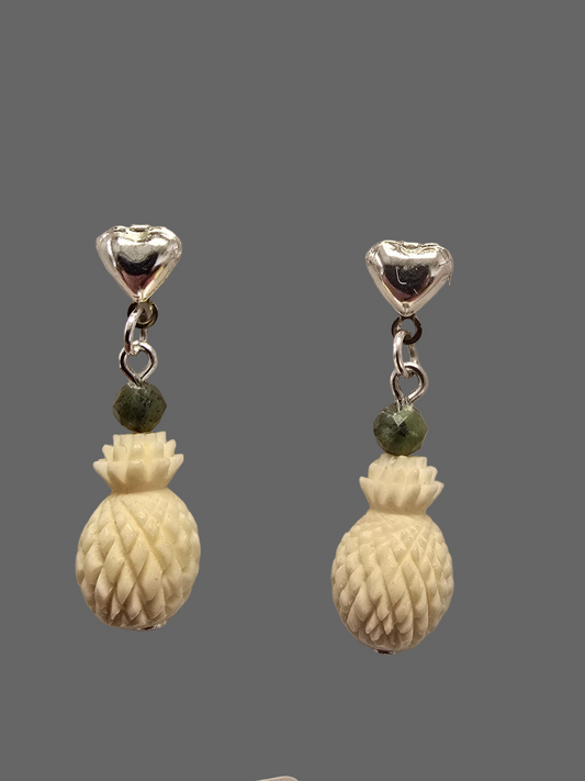Hawaiian Carved Fossil Mammoth Ivory PineApple Post Earrings