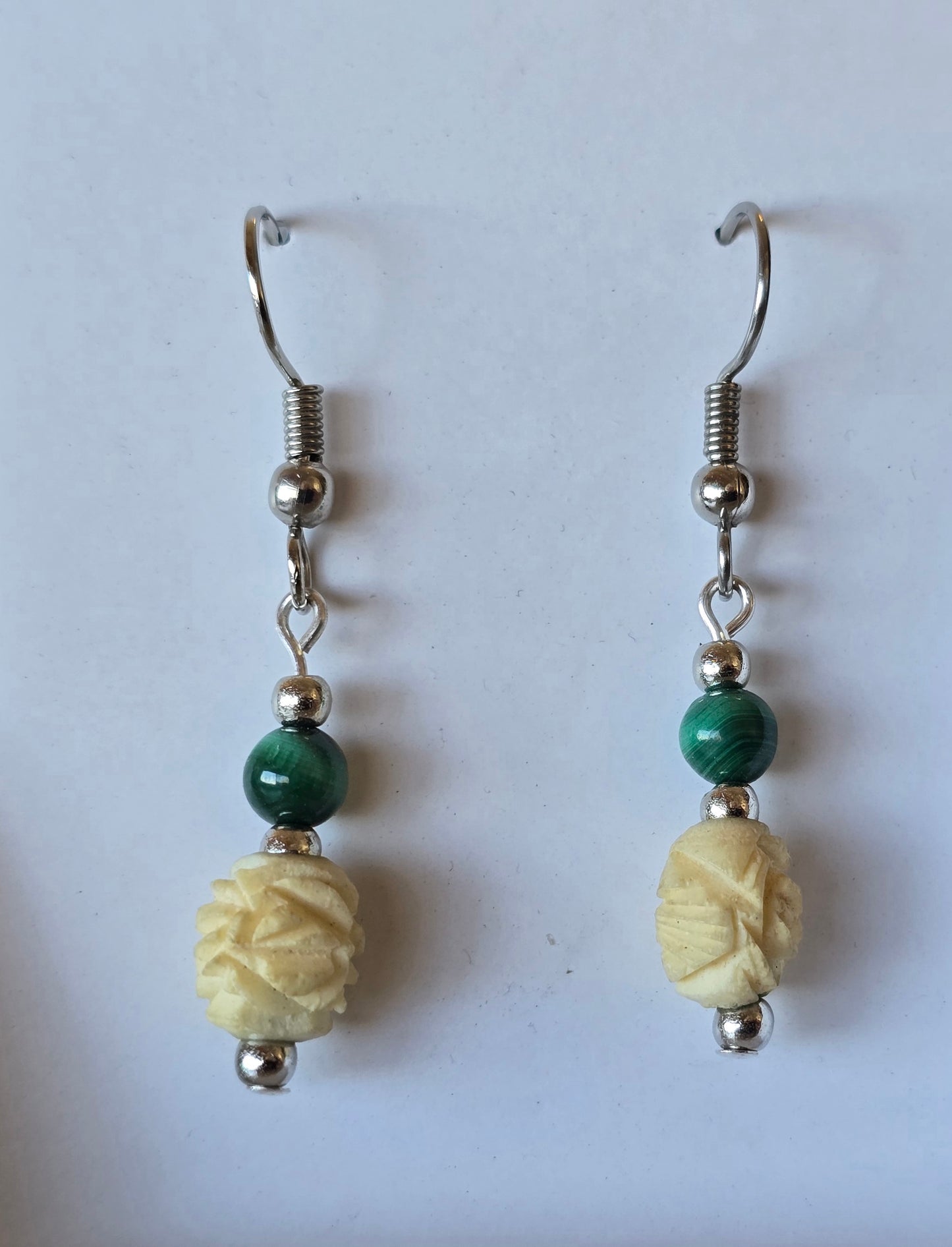Antique Hand Carved Ivory Bead Earrings