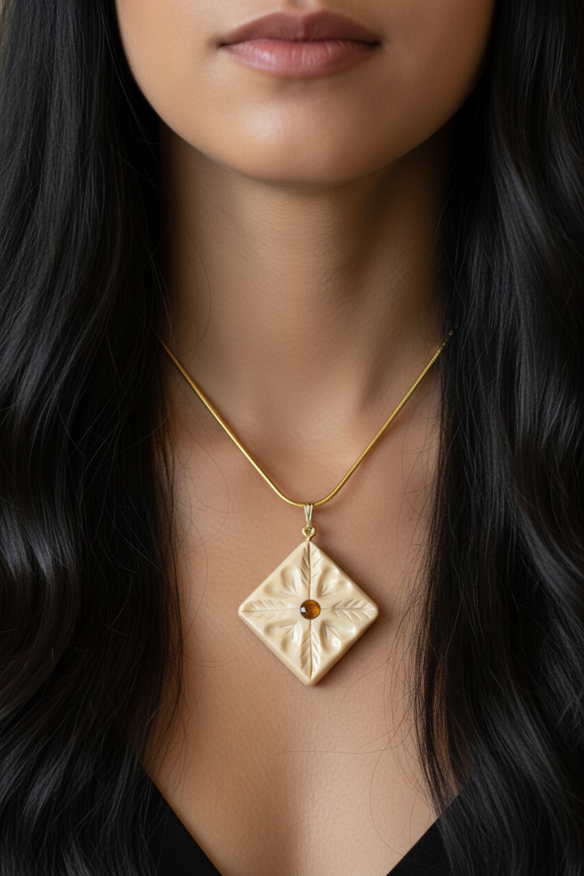 Hand Carved Mammoth Ivory Citrine Necklace