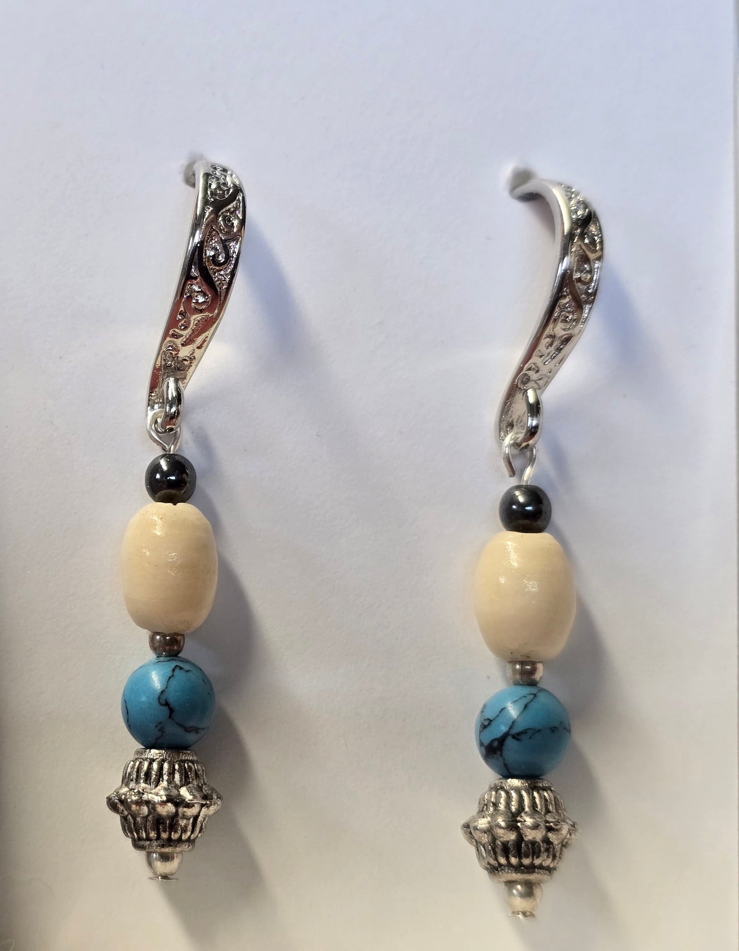 Turquoise, Mammoth Ivory and Hemitate bead earrings