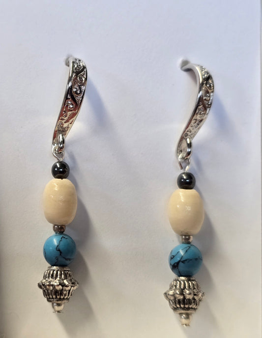 Turquoise, Mammoth Ivory and Hemitate bead earrings