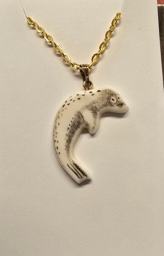 Fossil Walrus Ivory Fur Seal Scrimshaw Necklace