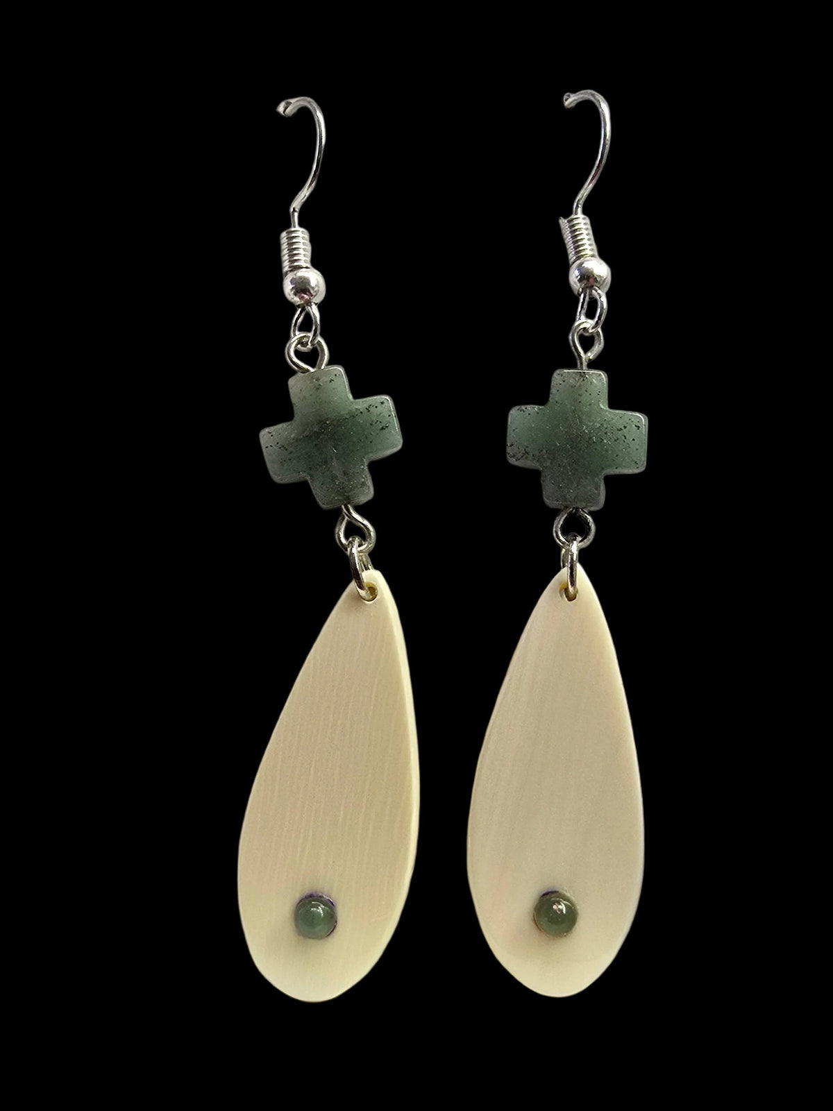 Fossil Mammoth lvory and Adventurine Bead Earrings