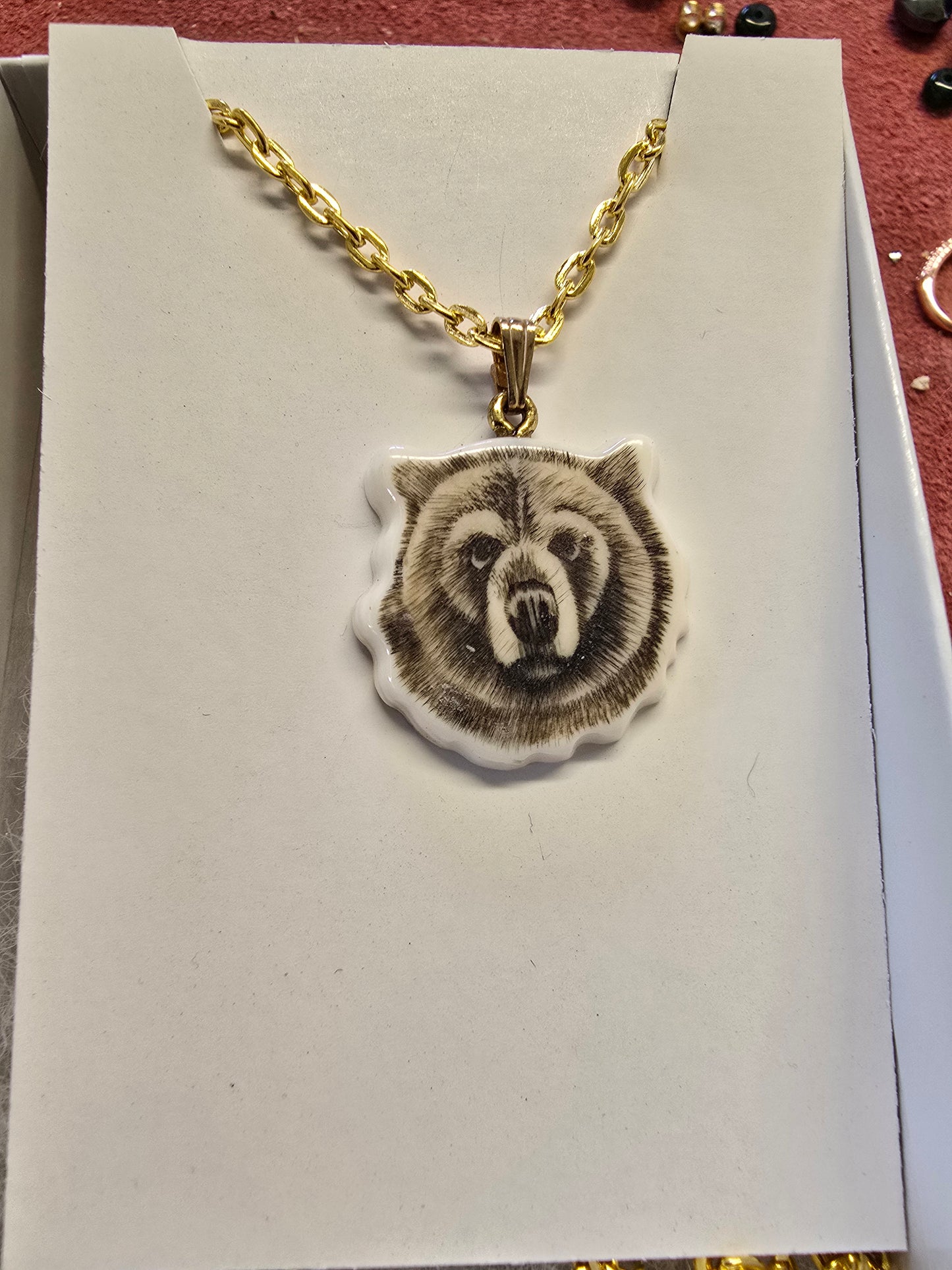 Scrimshaw Grizzly Bear Necklace